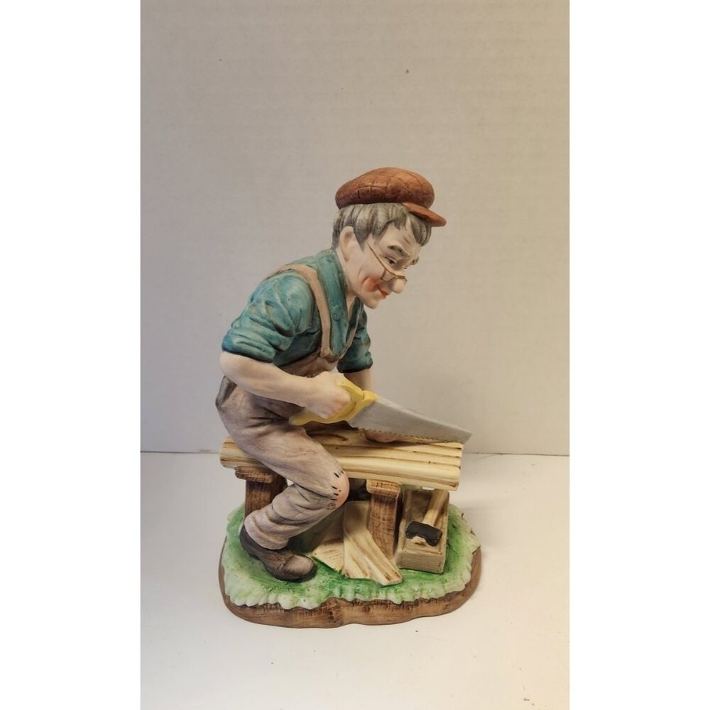 Vintage Lefton Old Man Series Sawing Wood Carver / Whittler #6887 Japan VGC